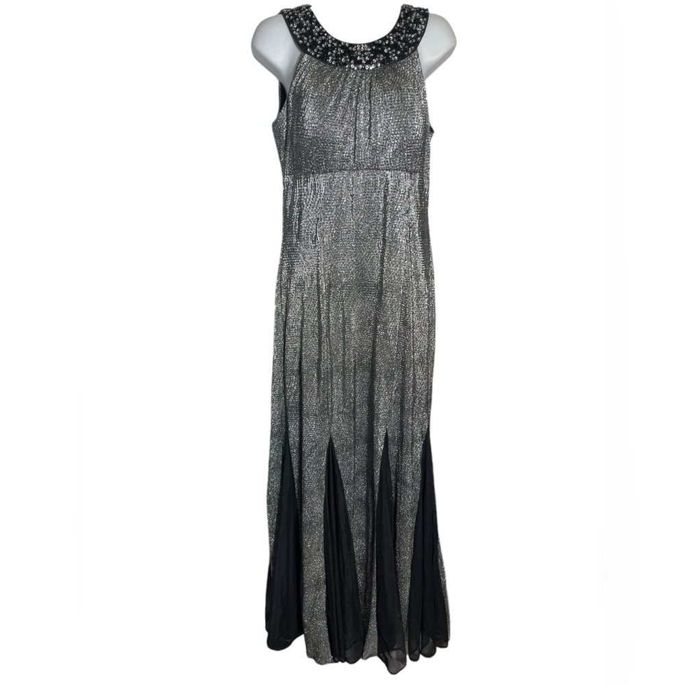 R & M Richards dress size 12 tall black metallic cocktail dress w/rhinestones 🖤